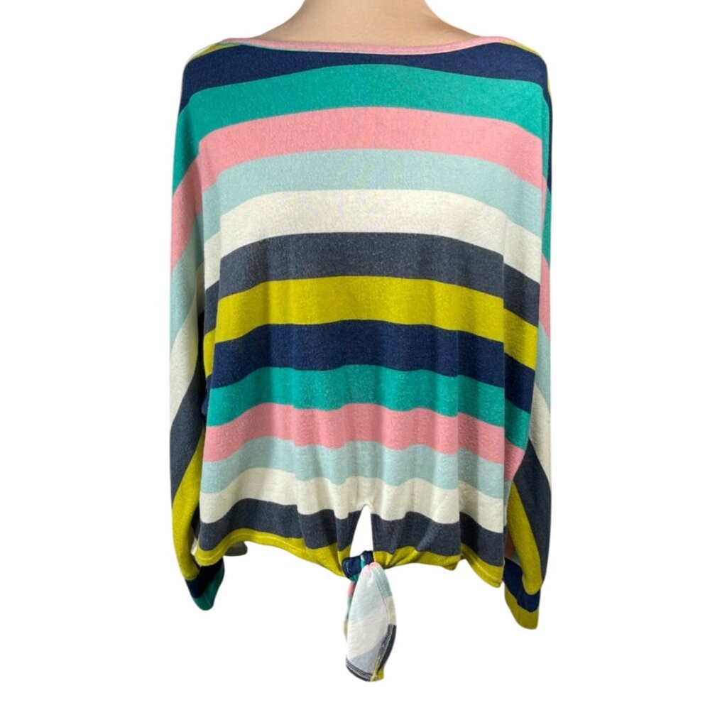 Blu Pepper Striped Top Green Pink Front Tie Size M Medium Long Sleeve